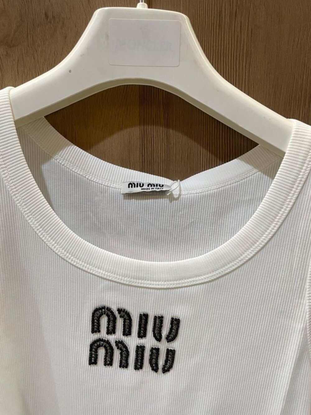 Miu Miu Logo Embroidered Rib Knit White Tank Top New With Tags - Picture 7 of 12